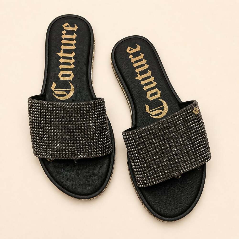 Juicy Couture Black Crystal Slide Sandals